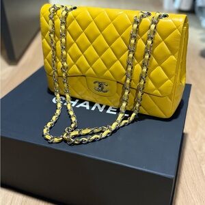 Chanel Quilted Jumbo Flap Shoulder Bag in Yellow